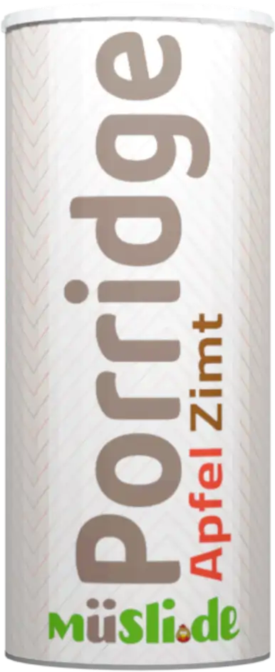 Bild der Verpackung (Dose) des Bio Müslis Apfel-Zimt Porridge von müsli.de