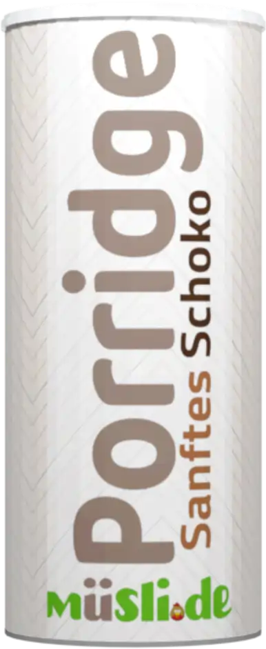 Bild der Verpackung (Dose) des Bio Müslis Sanftes Schoko Porridge von müsli.de